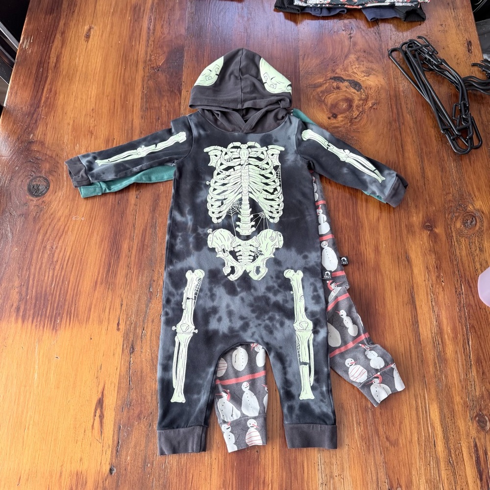 Skeleton Print Hooded Romper Rags